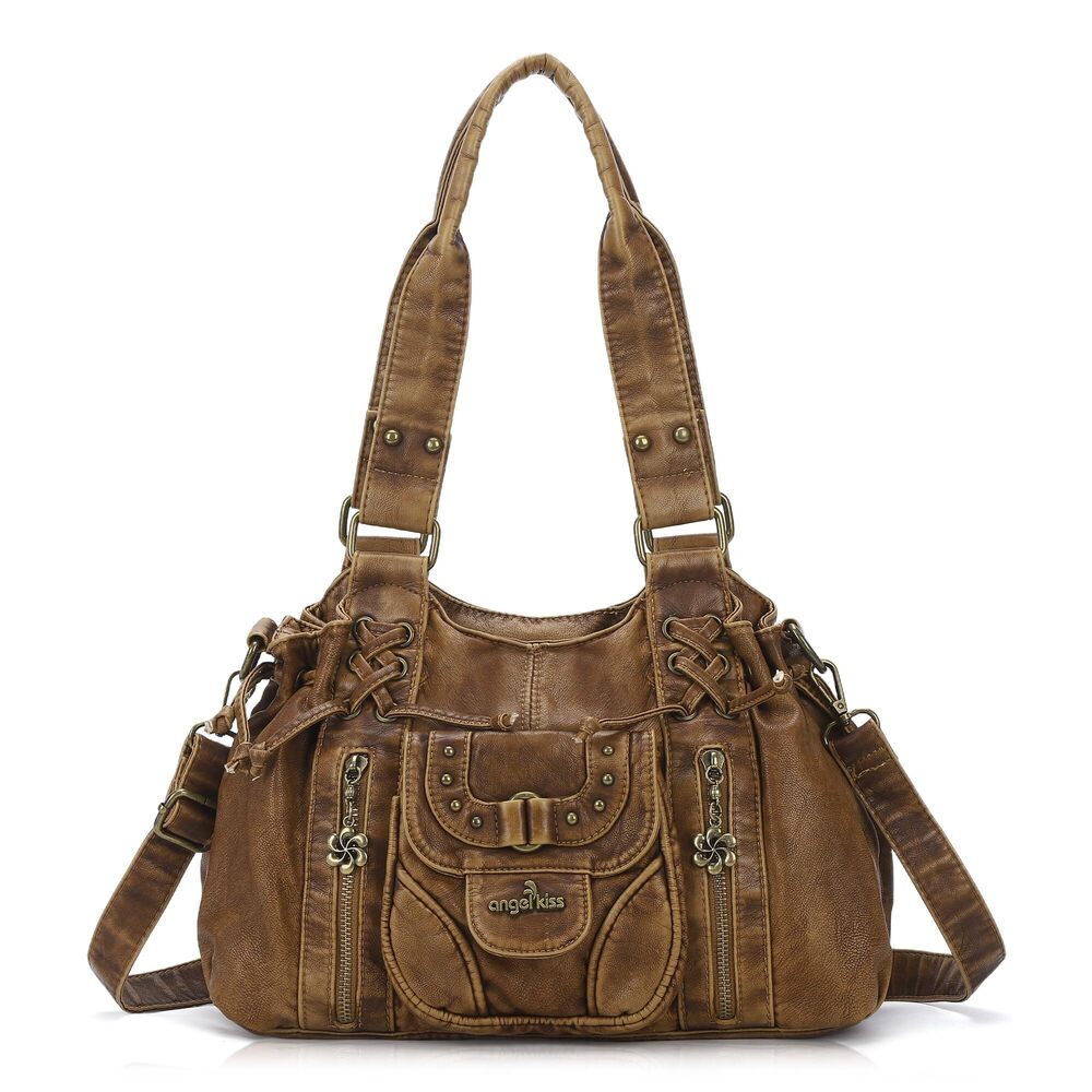 1386 Small hobo Bags Retro Washed Leather Shoulder Handbag Roomy Top